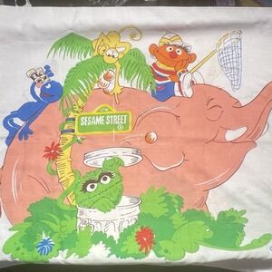 Vtg Sesame Street Pillow Case Big Bird Elephant Grover Ernie Oscar Grouch 70s